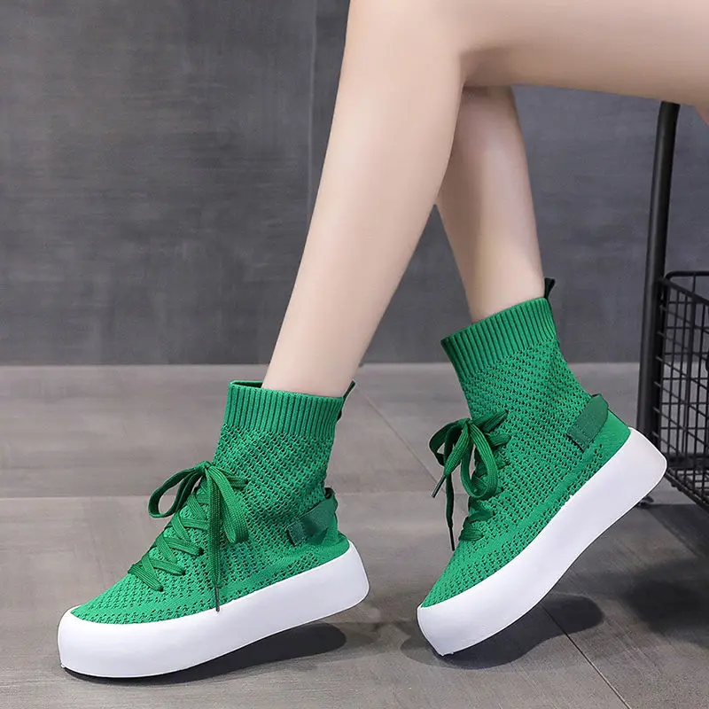 Giày Cao Cổ, Giống Tất, Dành Cho Nữ, Bộ Sưu Tập Mùa Lò Xo 2024, Mỏng, Thể Thao Đi Chơi Đáy Phẳng, Kiểu Lười, Thoáng Khí, Bó Sát, Bốt Dệt Kim Shoes Boot 7