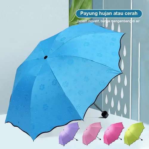PAYUNG LIPAT 3D MAGIC 2 MUSIM UMBRELLA HUJAN PANAS MOTIF KENA AIR Bunga Plastik 0