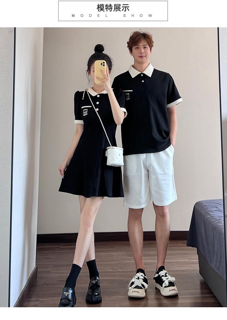 Product Introduction of Couple's outfit 2025 short sleeved lapel T-shirt, home women's waist collection, college style dress, one piece, one skirt, oversized size Womenswear Clothing 9