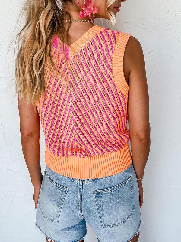 Women's Colorblock Wrap Knit Tank Top, Casual V Neck Sleeveless Top for Summer, Ladies Clothes for Daily Wear 7