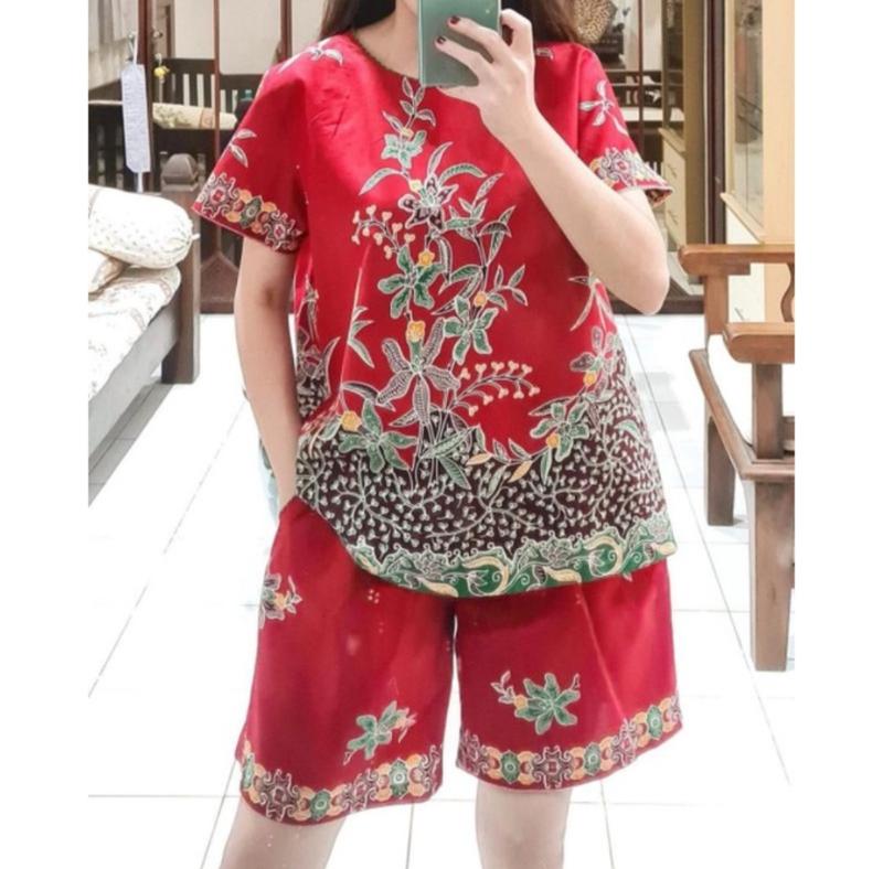 Setelan batik wanita Bahan Katun Primis halus premium Warna Hitam Baju Batik Imlek wanita Mewah Lengan pendek 7