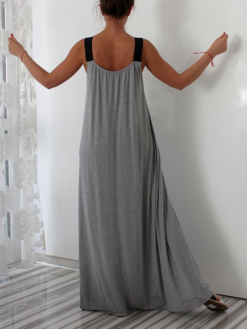 Product Introduction of Plus Size Solid Pocket Tank Dress, Casual Sleeveless Straps Maxi Dress for Spring & Fall, Women's Plus Clothing for Daily Wear 6
