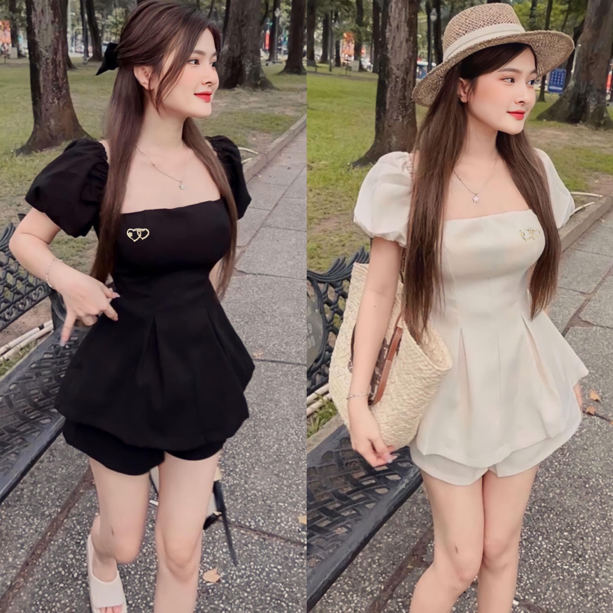 Thời Trang Bigsize Set Quần Áo Dự Tiệc Vải Cotton Lạnh 50 - 100Kg Dễ Thương Nữ Đen Women Dress - A.1167