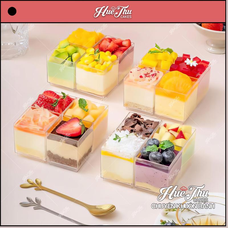  Ly nhựa Vuông HC3  10 cái  - Hộp nhựa đựng bánh vuông đựng bánh rau câu bông lan pudding 