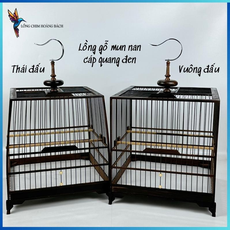 Lồng chim chào mào tự ráp, lồng chào mào gỗ mun nan cáp quang đen giá rẻ
