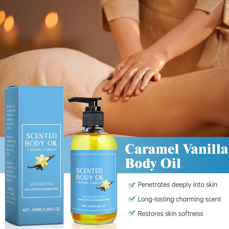 Product Introduction of Caramel Vanilla Scented Body Oil, 2 Counts Natural Moisturizing Body Massage Essential Oil, Hydrating Body Care Products for Women 6