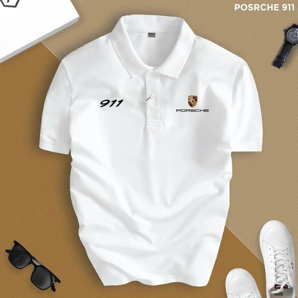 POLOMAN Porsche Men's Polo Shirt CVC Crocodile Material, Porsche 911 Luxurious, Elegant Style