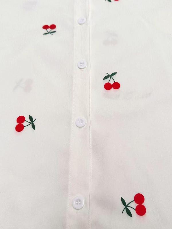 Women's Cherry Print Button Front Shirt, Casual Short Sleeve Top for Summer, Ladies Clothes for Daily Wear 4