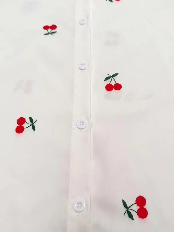 Women's Cherry Print Button Front Shirt, Casual Short Sleeve Top for Summer, Ladies Clothes for Daily Wear 4