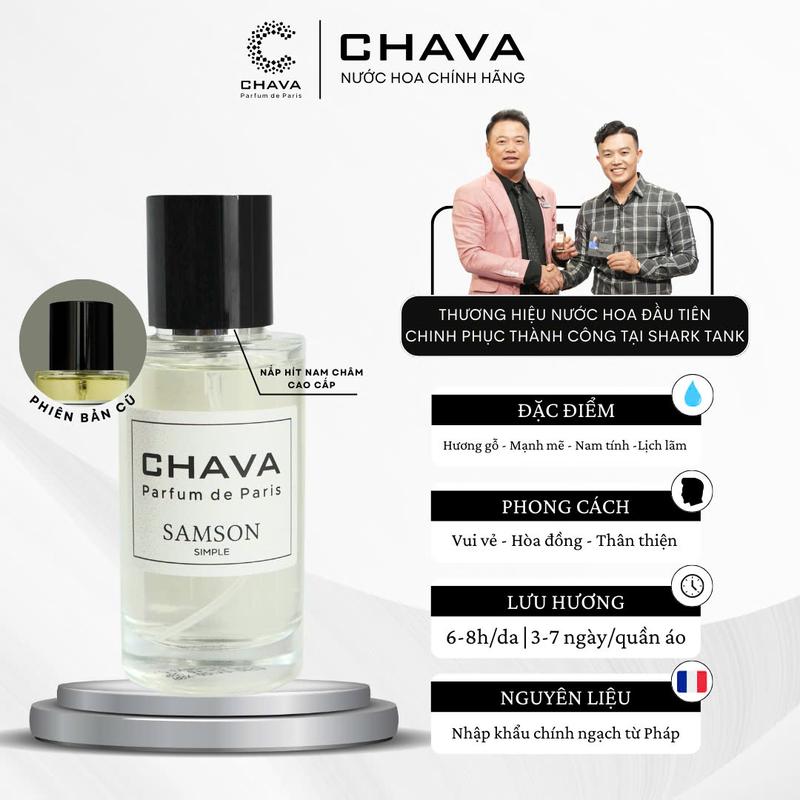 [Nước Hoa Nam Trẻ Trung, Năng Động] CHAVA SIMPLE SAMSON - Mùi Hương Tươi Mát, Gỗ Nồng Ấm, Mạnh Mẽ & Quyến Rũ - Phong Cách Năng Động, Cá Tính, Tự Tin - Chính Hãng, Lưu Hương Lâu 6-8h/Da & 3-4 Ngày/Quần Áo, Perfume Xịt Thơm