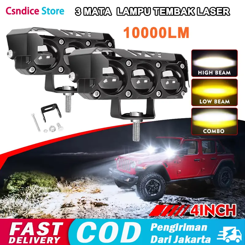Lampu Tembak Laser Foglamp SQL 3 Mata Cahaya D3 Kuning Putih Super Terang Full Alumunium Premium 0