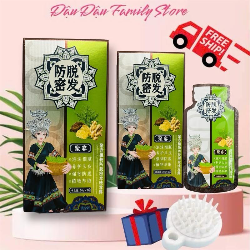 COMBO 2 HỘP HỘP 10 GÓI DẦU GỘI GỪNG SÃ HÀ THỦ Ô GIÚP TÓC CHẮC KHỎE TẶNG LƯỢC MASSA PHỤC HỒI TÓC KHÔ XƠ CHẺ NGỌN