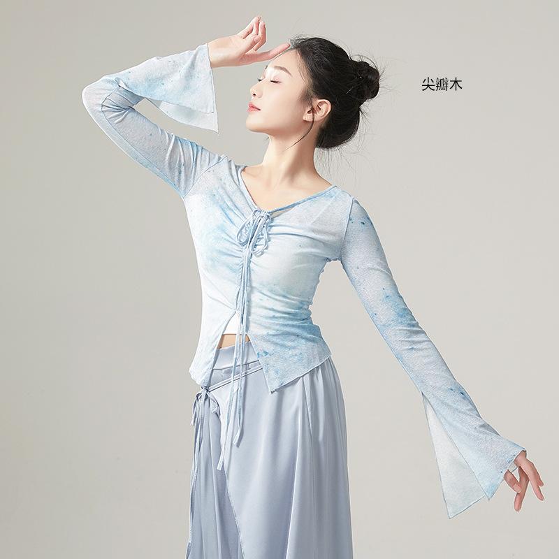 Classical Dance Printed Long-Sleeved Top Chinese Classic Dance Dancing Dress Modern Dance Practice Clothes Shapewear 7