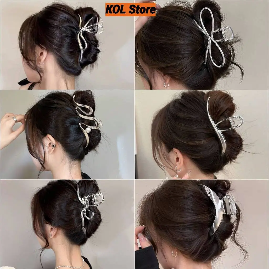Kẹp tóc càng cua kim loại màu bạc cá tính phong cách Hàn Quốc