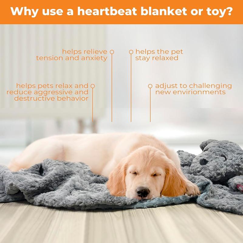 TikTok Shop Heartbeat Toy Puppy Heartbeat Blanket for Dog Anxiety Relief Heartbeat Stuffed Animal for Puppy Calming Aid Behavioral Aid Comfort Cuddle Toy for Dogs Cats Pets