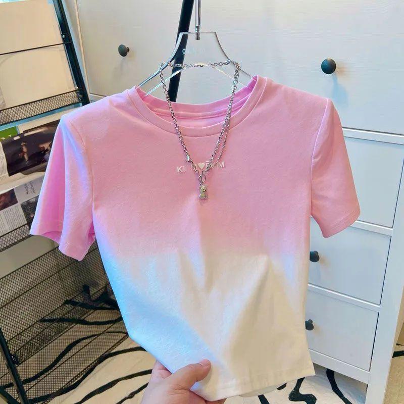 Áo Thun ngắn Tay Màu Gradient Thời Trang, Dành Cho Nữ, Phong Cách Dễ Thương Và Gợi Cảm, Áo Dễ Phối Đồ Bó Sát, Xu Hướng, Thích Hợp Cho Mùa Hè 2024, Bó Sát Giảm Béo, [Gradient Bó Sát] 5