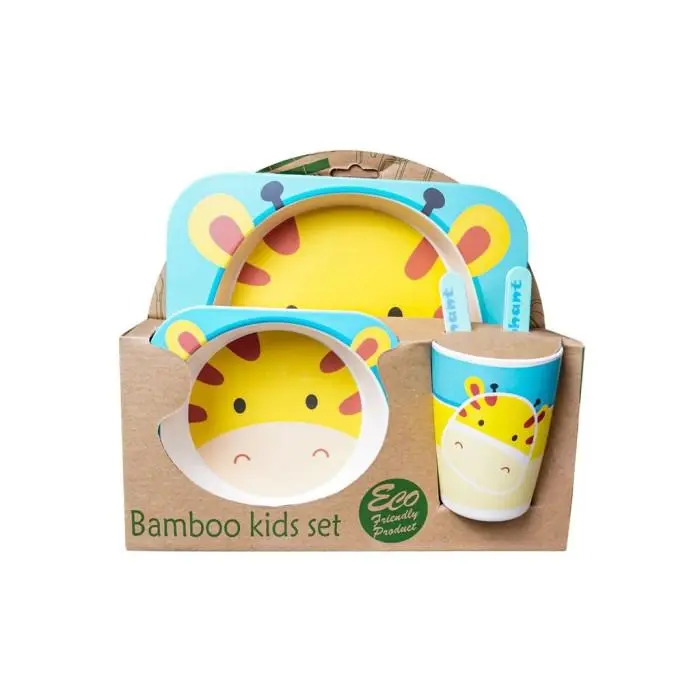 Set Alat Makan 5 in 1 Bamboo Fiber Piring Makan Anak Balita Peralatan Makan BMT005 Anak-Anak Garpu 1