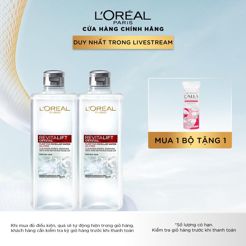 Bộ Nước tẩy trang đa năng 3-in-1 L'Oreal Paris Crystal Revitalift Micellar cho da dầu mụn 400mlx02 Cosmetic Cấp Ẩm