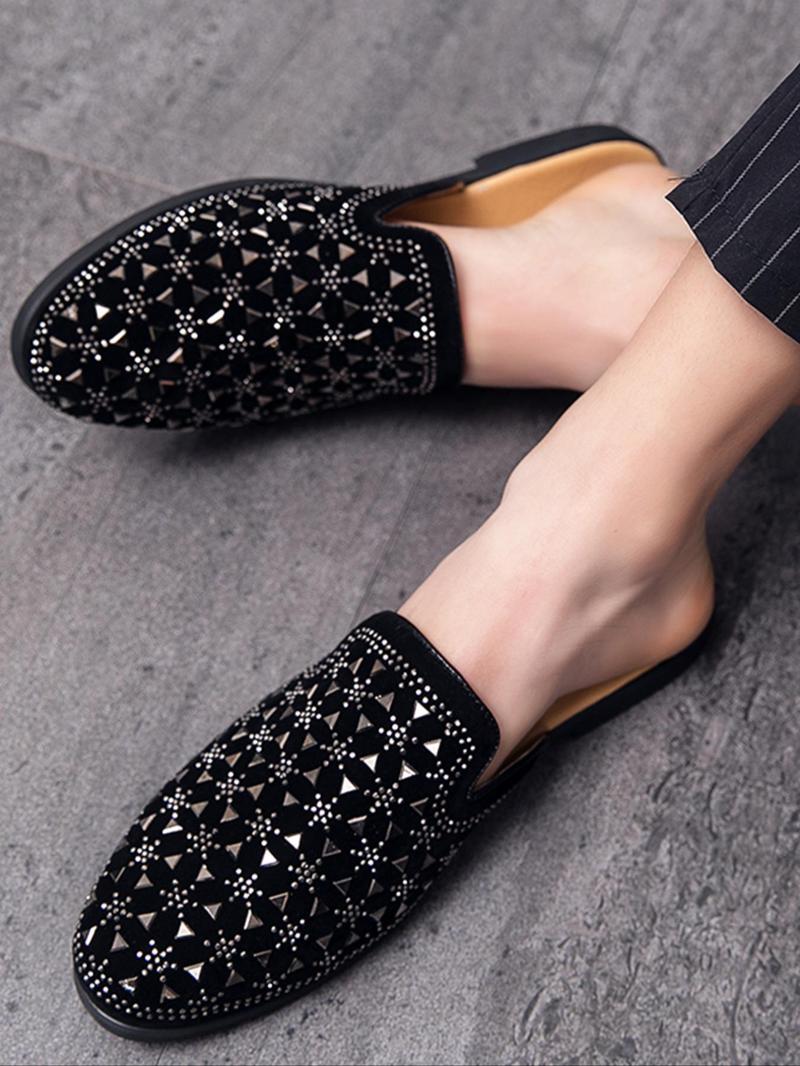 Product Introduction of Men's Fashionable Rhinestone Decorated Slip-on Loafers, Casual Comfortable Flat Shoes for Daily Wear, Lightweight Breathable Shoes for All Seasons 4