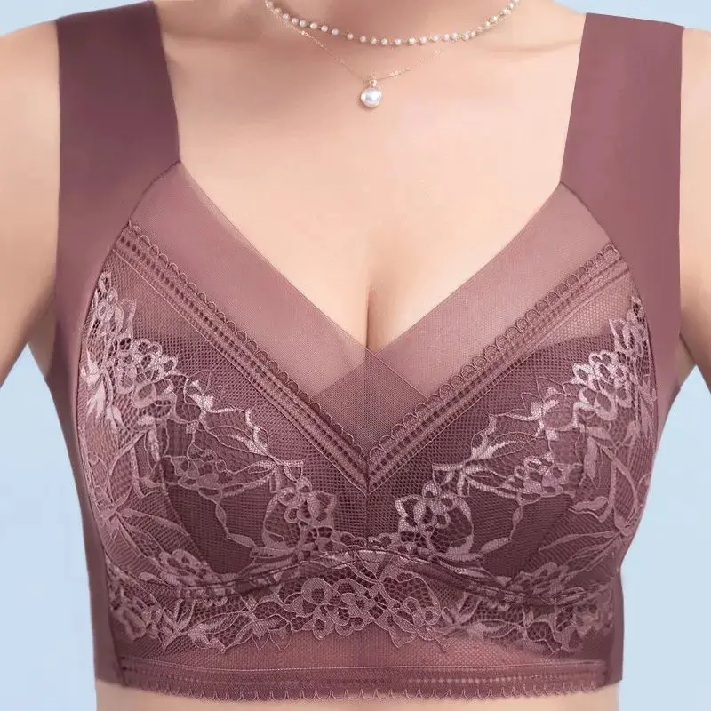 Plus Size Bra Women Size L-6XL Full Cup B/C 3Hook Full Coverage Floral Lace Wireless Bra Lady Underwear