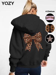 YOZY Women's Leopard Number 89 Print Drop Shoulder Hoodie, Fashion Casual Pocket Hooded Sweatshirt for Daily Holiday Outdoor Wear, Women Clothing for Fall & Winter
