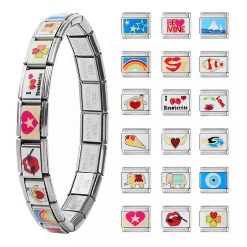 New Printed Italian Module Bracelet Cartoon Bike DIY Stainless Steel Dance Accessory