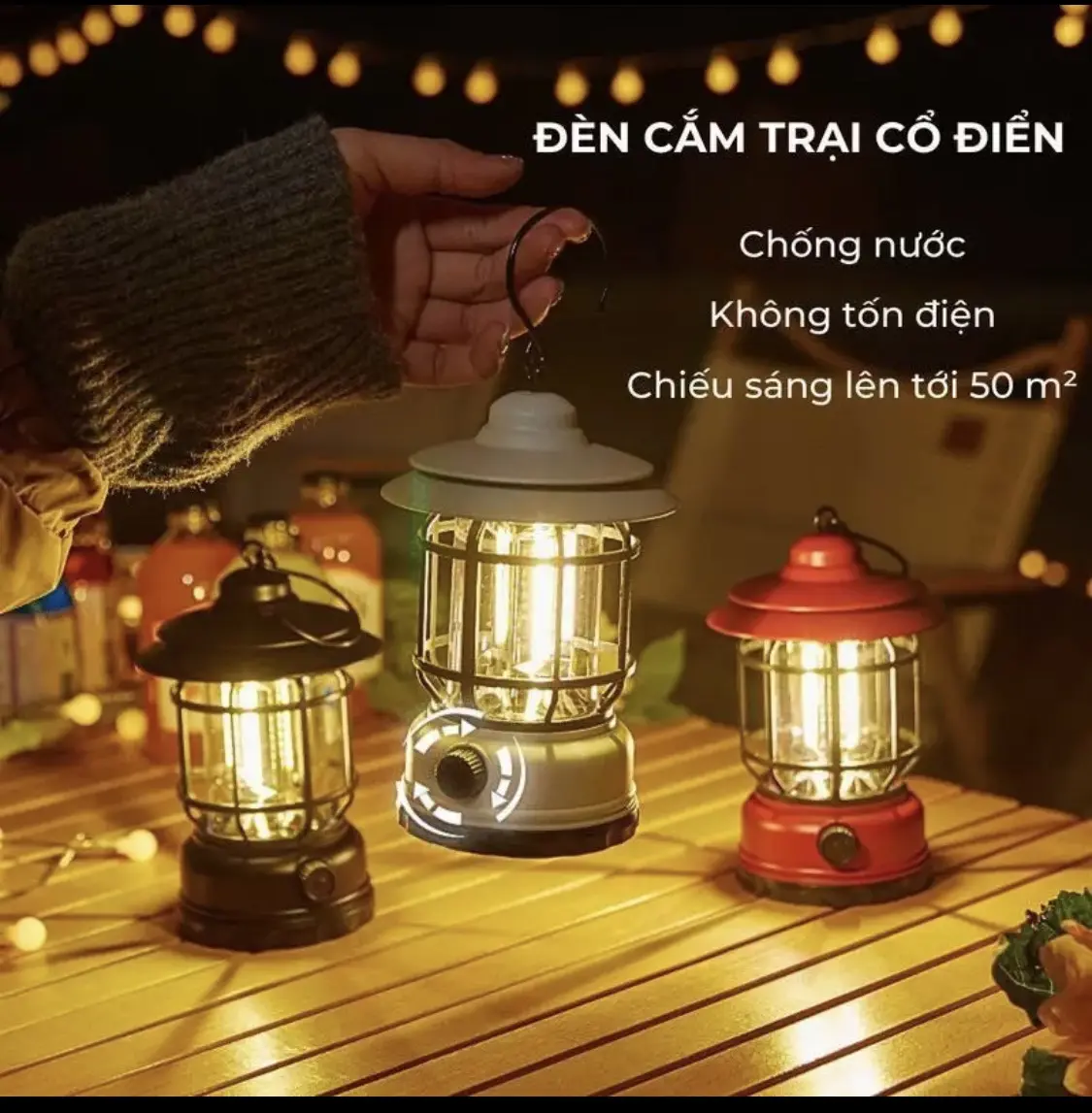 Đèn cắm trại du lịch , dã ngoại ,dùng Pin sặc USB Tích điện 1200mAh ánh sáng và trang trí
