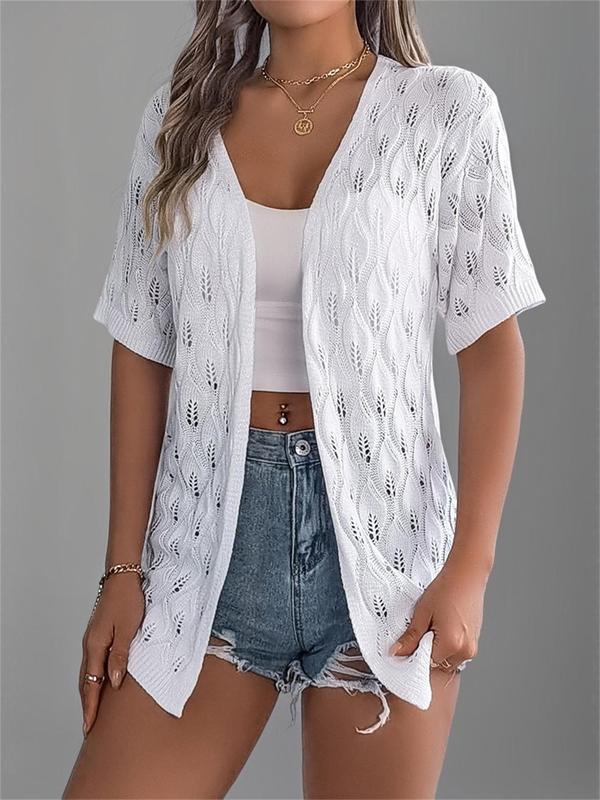 Women's Plain Hollow Out Open Front Cardigan without Bottom, Casual Half Sleeve Knitwear for Summer, Fashion Elegant Classy Women's Knit Clothing for Daily Wear 3
