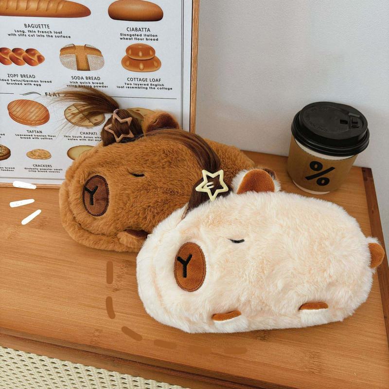Capybara Plush Pen Case Student Cartoon Large Capacity Stationery Storage Bag School Supplies 3
