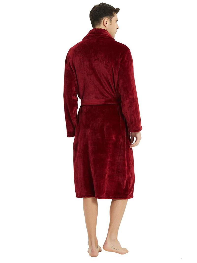 Product Introduction of Men's Plain Long Sleeves Belted Pj Bathrobe Dressing Gown, Men Nightwear, Regular Fit Solid Tie Front Plush Fleece Robe for Home Spa, Cold Weather Gear, Gifts for Him, Cozy Comfort Men Homewear, Men Loungewear 27