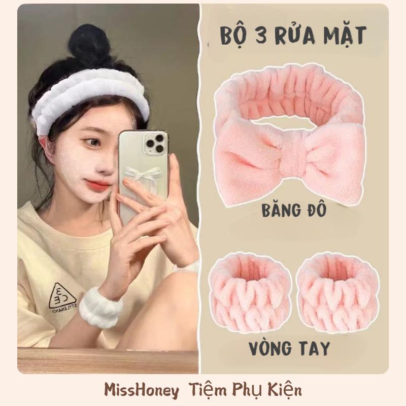  Set Băng Đô Cài Tóc Đi Kèm Vòng Tay Rửa Mặt Tiện Lợi Cho Nam Nữ Bờm Cài Tóc Nơ Phụ Kiện Trang Điểm 