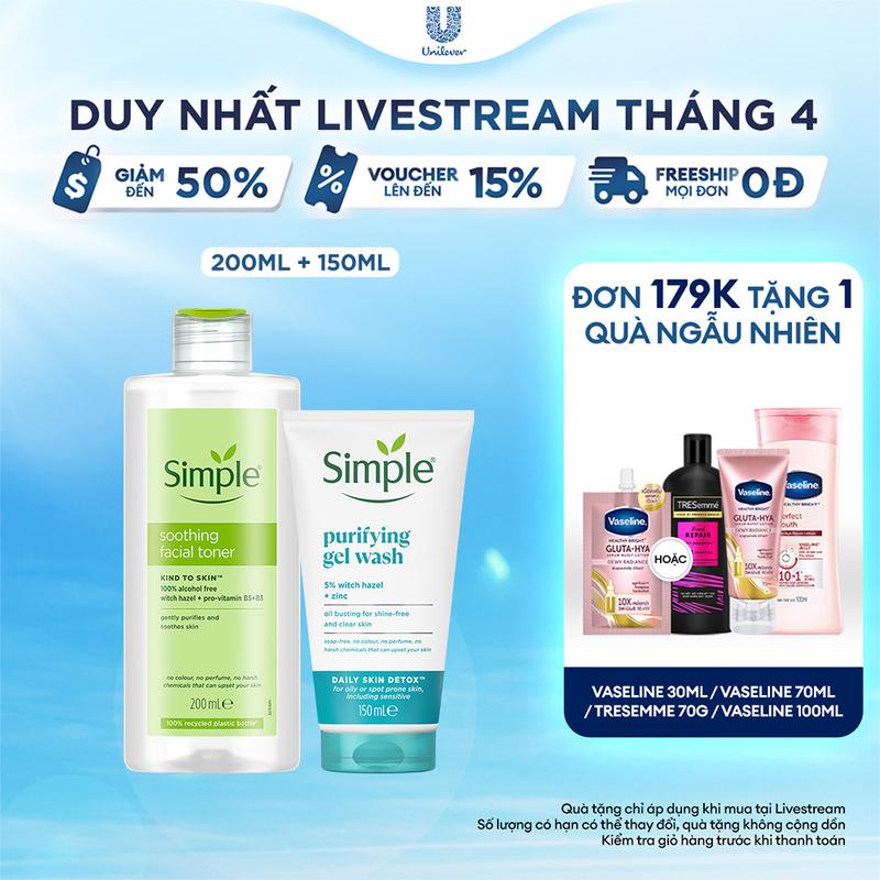 Combo Skincare Simple Nước Hoa Hồng 200ml và Sữa Rửa Mặt 150ml Hỗ Trợ Dưỡng Da Sạch Thoáng [1]