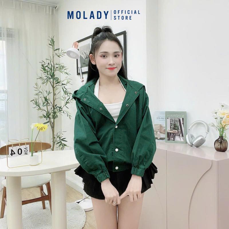 Áo Khoác Kaki Nữ MOLADY K233 Có Nón Thiết Kế Trơn Túi Xéo Thời Trang Top Jacket 5