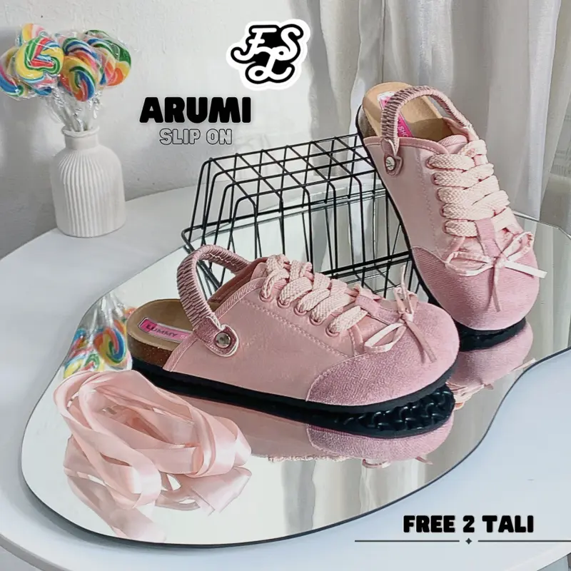 LUMMYSHOP Arumi Slip On Sandal Wanita Coquette Sandal Flat Sandal Santai Wanita Silver Pink Premium Import 3