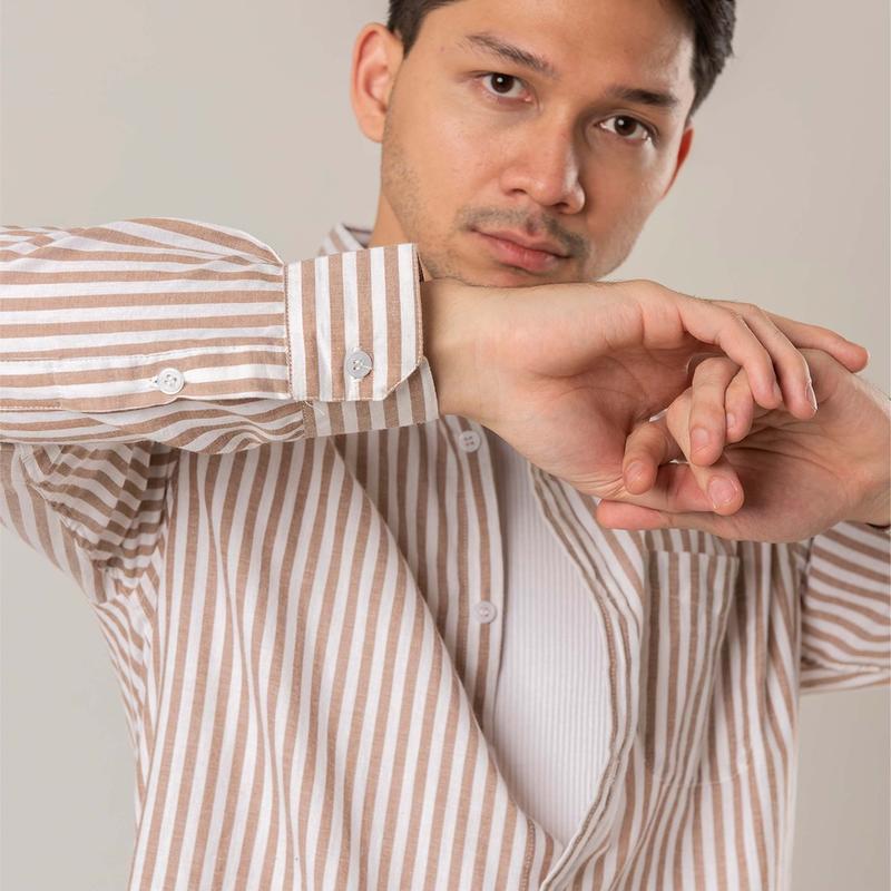 Kemeja Pria Garis WOODCUTTER Basic Butcher Stripe - Brown Lengan Panjang 2