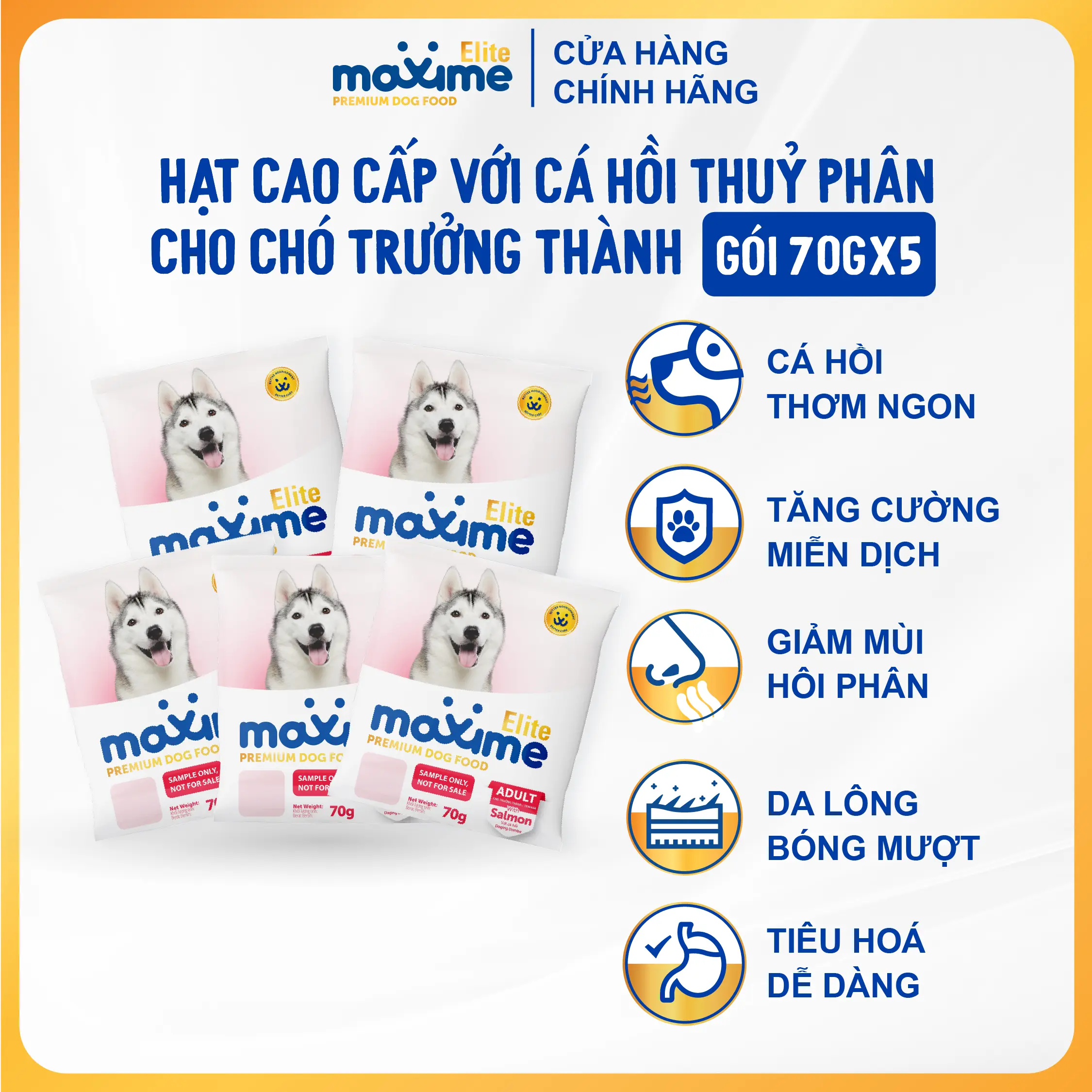 Hạt Maxime Elite Cá Hồi Thủy Phân Cao Cấp 70gx5 Cho Chó Trưởng Thành - Tối Ưu Tiêu Hóa, Hạn Chế Dị Ứng