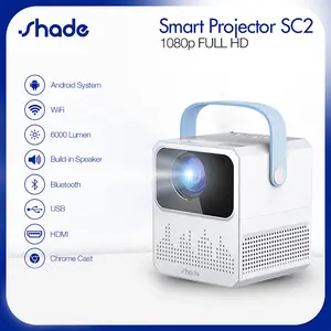 SHADE Android Proyektor TV T2mini 6000 Lumen 4K HD Bluetooth Smart Projector Android 9 2G+16G Mirroring HP Proyektor
