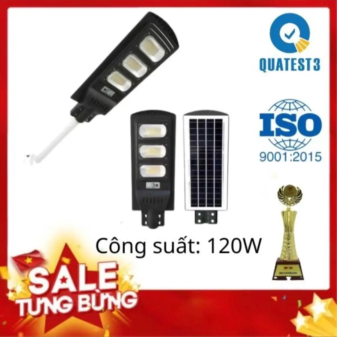 Đèn đường liền thể 120W Năng Lượng Mặt Trời KITAWA chính hãng (LT6120)