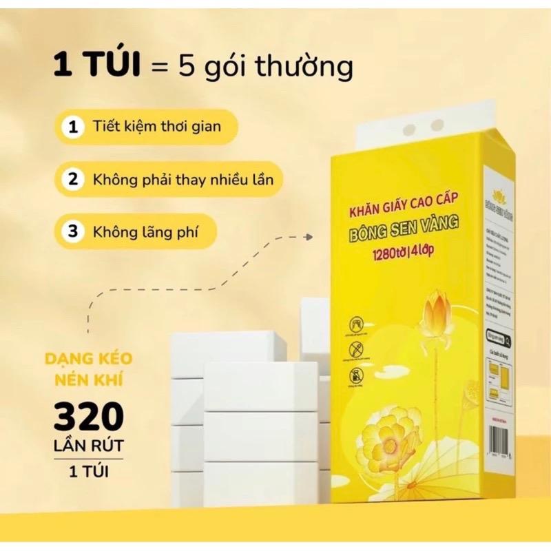 Thùng 6 bịch khăn rút Bông sen vàng (tặng 3 móc treo) hàng Việt Nam uy tín giấy ăn đa năng Giấy Vệ Sinh