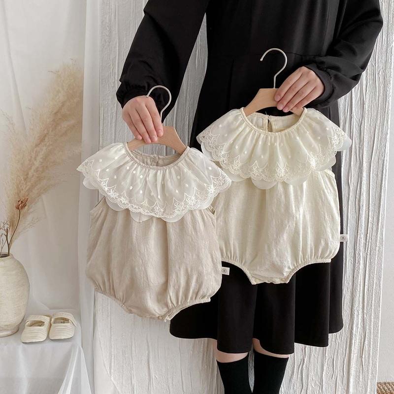 Product Introduction of Quần Áo Trẻ Em Áo Liền Quần Thêu Hoa, Phong Cách Mùa Xuân, Cho Em Bé Gái, Cổ Áo bẻ xuống, Áo Liền Quần ngắn Tay, Váy Chị Em, Phong Cách Ins 5