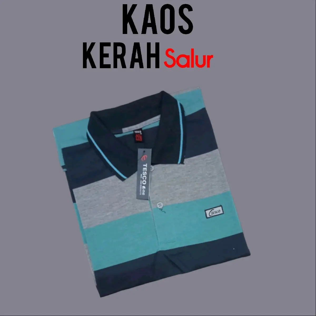 Kaos kerah pria dewasa motif garis lengan pendek baju kaos krah salur ada kantong depan Polo Tebal