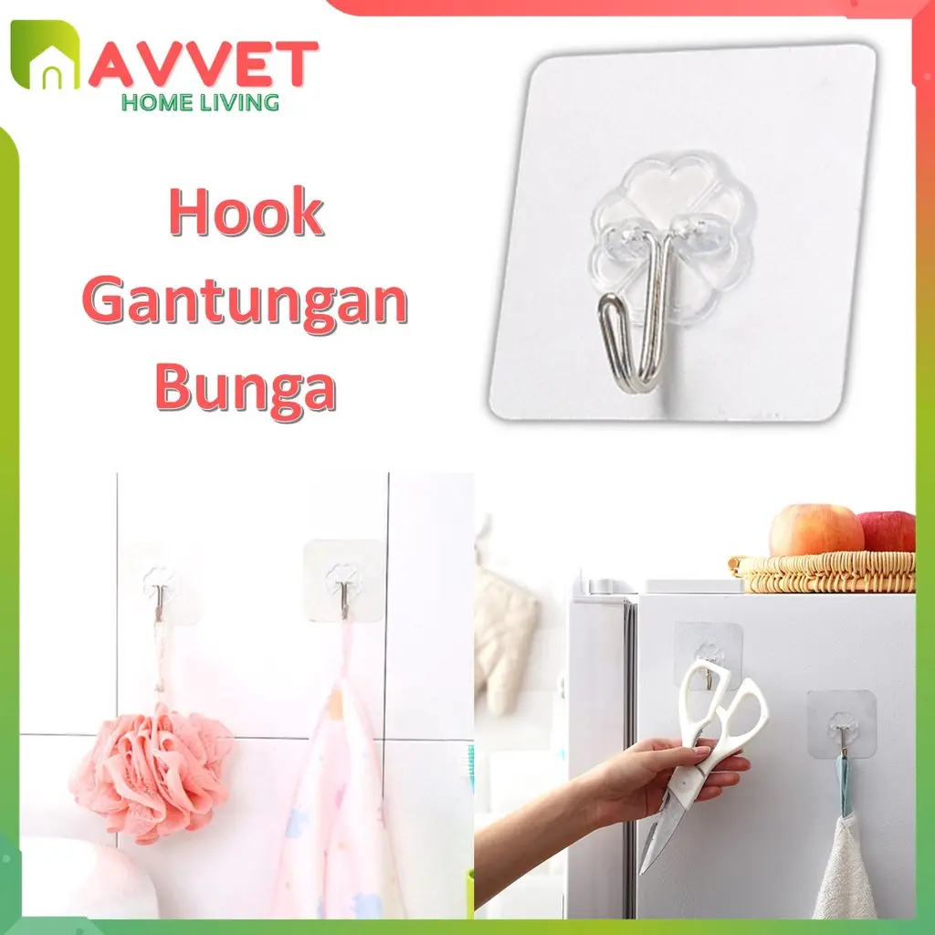 AVVET Gantungan Hook Tempel Transparant Serbaguna Gantungan Magic Hanger Besi Cantelan Dinding Import
