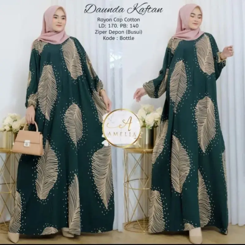 Gamis Kaftan Daunda Jumbo Alsize Rayon Premium ld 150 muat bb sampai 125 kg formal muslim Nyaman Panjang 1