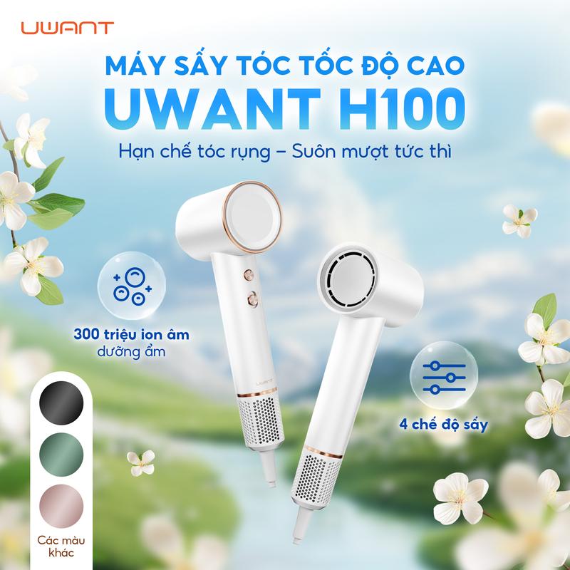 Máy sấy tóc ion âm Uwant H100 tốc độ gió cao, 4 chế độ sấy lạnh, ấm, nóng và luân phiên làm mát bảo vệ mái tóc phụ  Nữ - Bảo hành 24 tháng