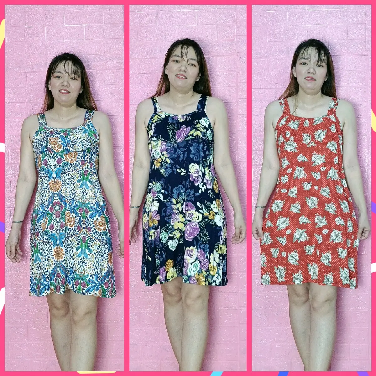 [Combo 5] Đầm ngủ cổ bèo Vải Thun Lạnh đầm ngủ Trung Niên Chiều Dài 90cm Free Size 45kg đến 70kg Nữ Women Dress Nhung