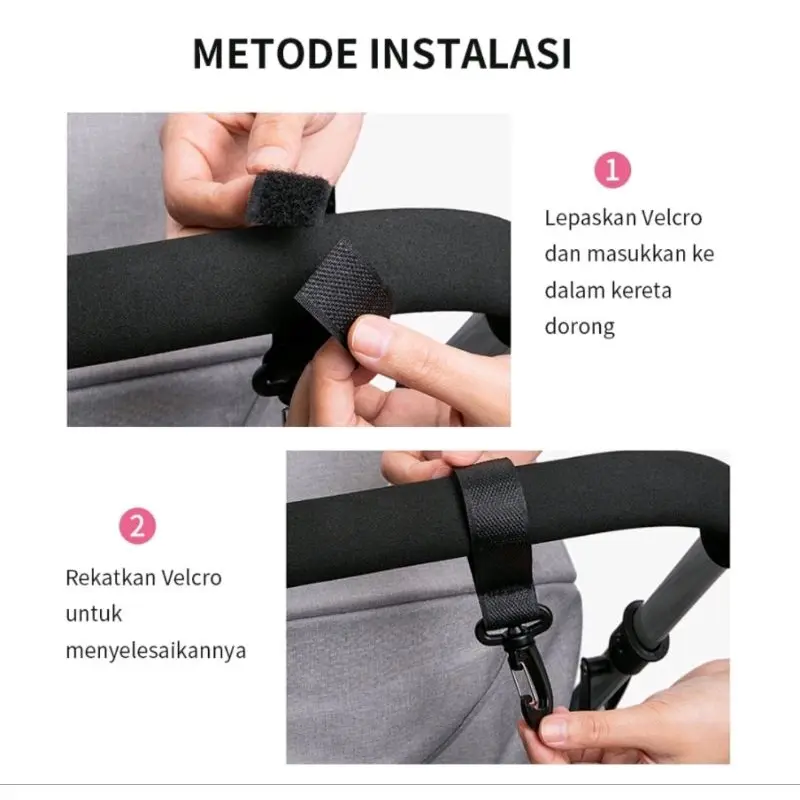 P42 S2096 Stroller Hook Pengait kait tas Gantungan stroller hook Aksesoris stroller Kait Velcro rotatable 1pcs kereta dorong