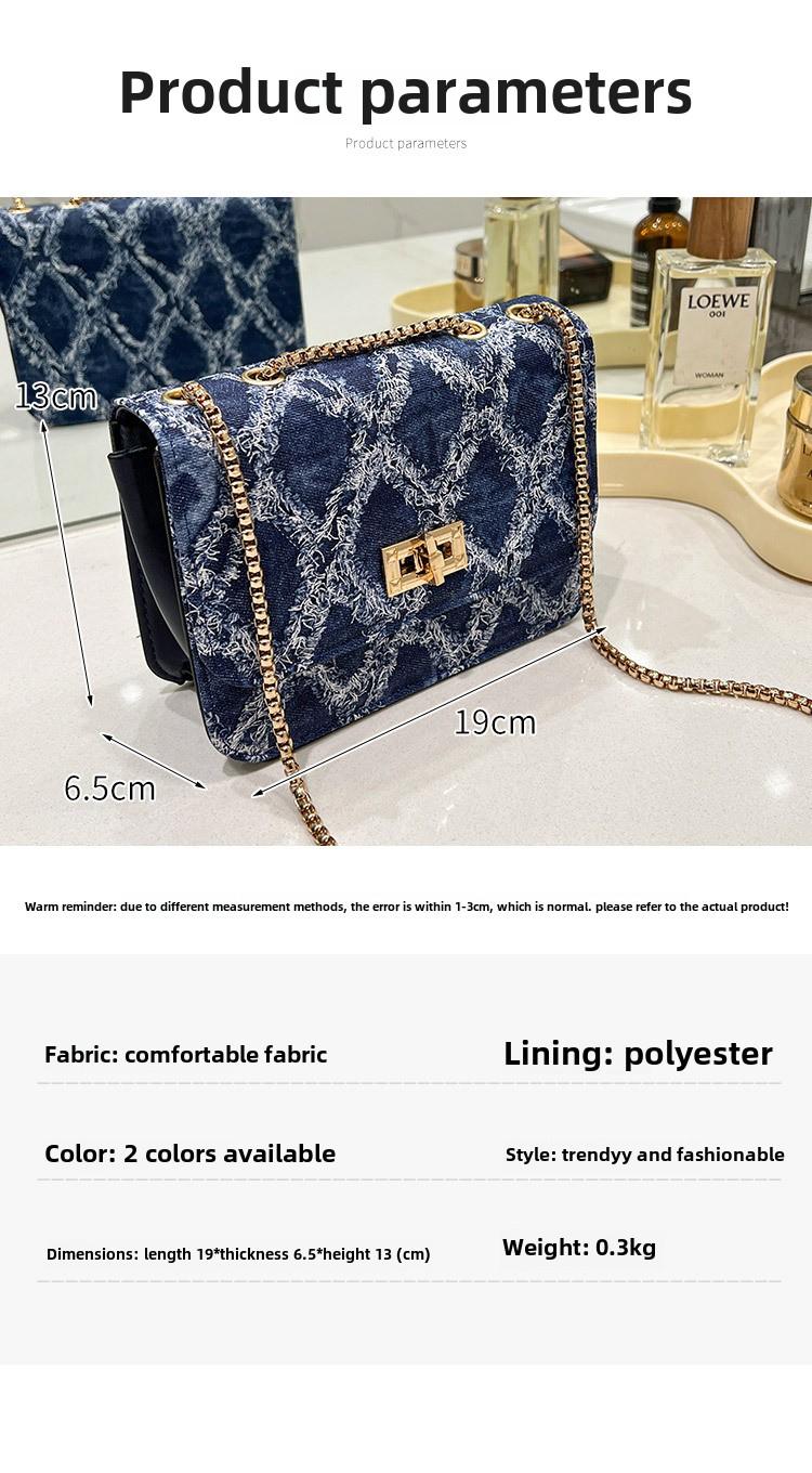 Product Introduction of 2024 New Fashion Women's Bag Trendy Denim Small Square Bag Single Shoulder Crossbody Chain Lock Buckle Ladies Bag 5