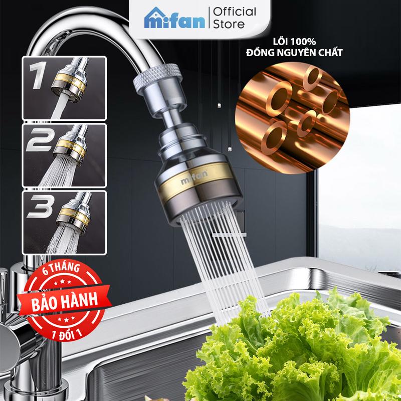 Đầu vòi rửa bát tăng áp đồng thau inox 304 cao cấp Mifan - 3 Chế độ phun áp suất cao, xoay 360 - Sử dụng cho bồn rửa chén bát