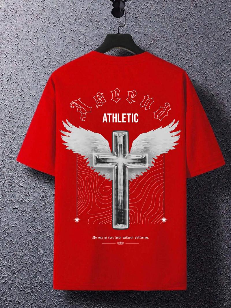Product Introduction of Men's Wing & Letter Print Pocket Tee, Loose Street Fashion Casual Short Sleeve Round Neck T-shirt for Daily Wear, Men's Clothes for All Seasons 2