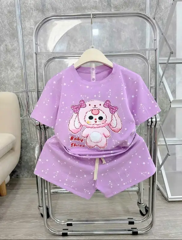 [Hanashop][11-52kg] Đồ bé gái, set bộ quần áo cộc tay cho bé hình BABY THREE tràn viền NGÔI SAO  chất cotton mịn mát 0